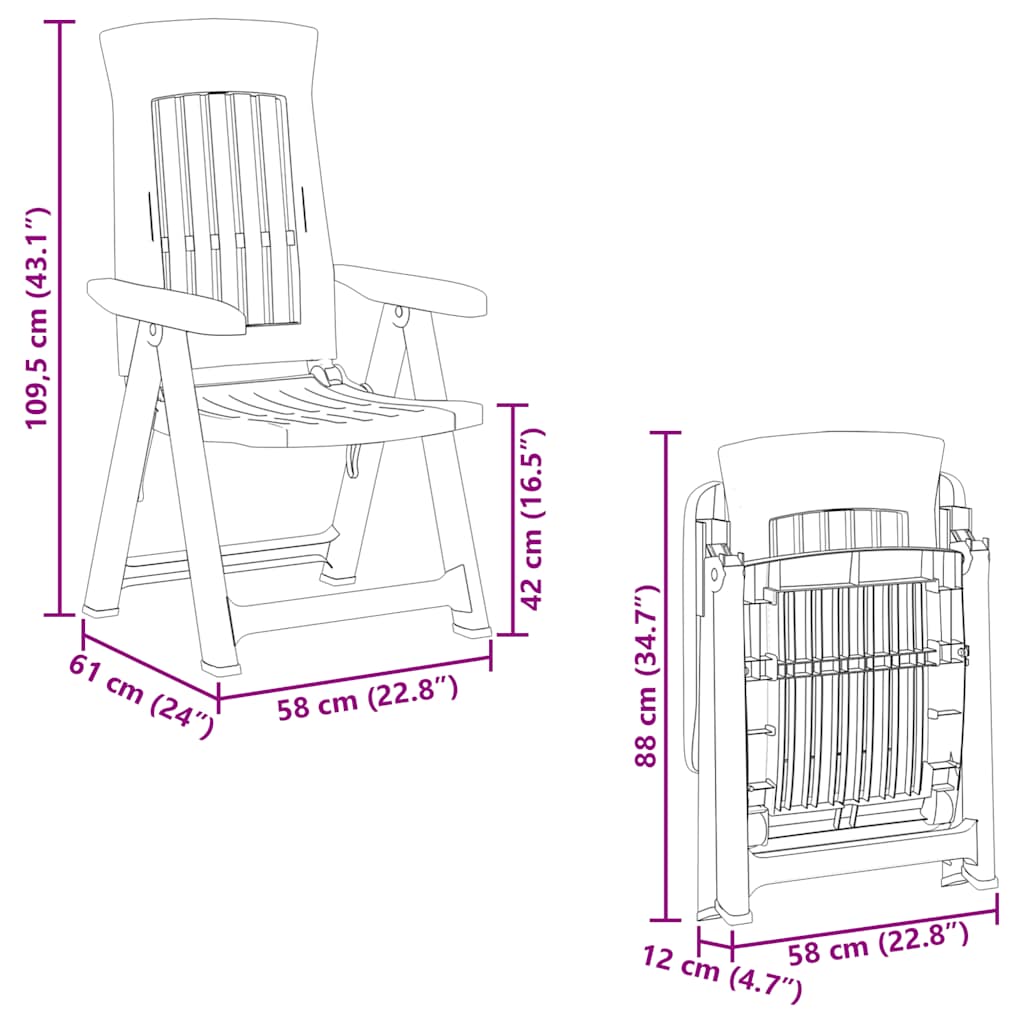 vidaXL Chaises de jardin 2 pcs. Réglables Anthracite PP