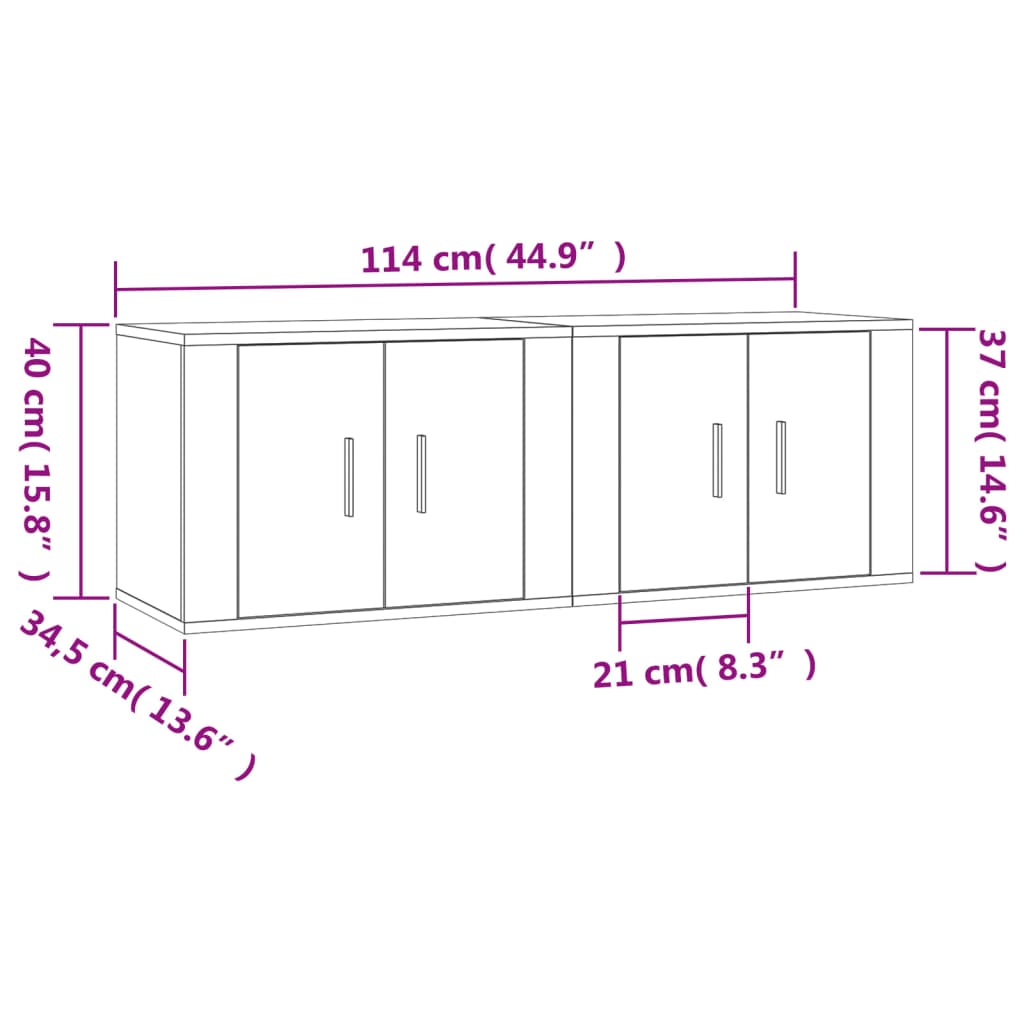 vidaXL TV-Wandschränke 2 Stk. Braun Eichen-Optik 57x34,5x40 cm
