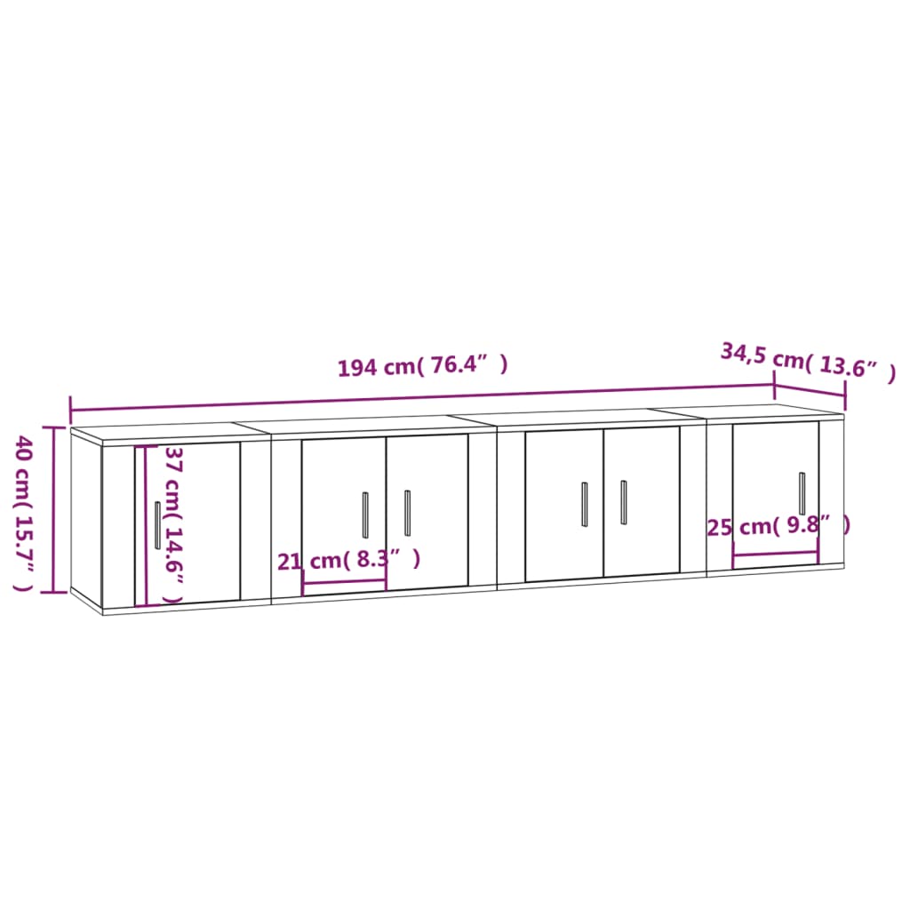 vidaXL 4-tlg. TV-Schrank-Set Weiß Holzwerkstoff