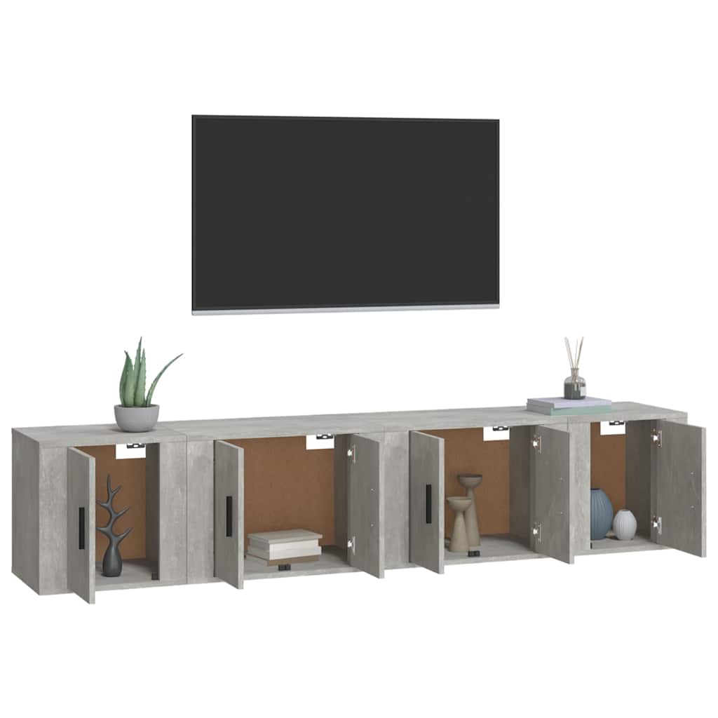 vidaXL 4-tlg. TV-Schrank-Set Betongrau Holzwerkstoff