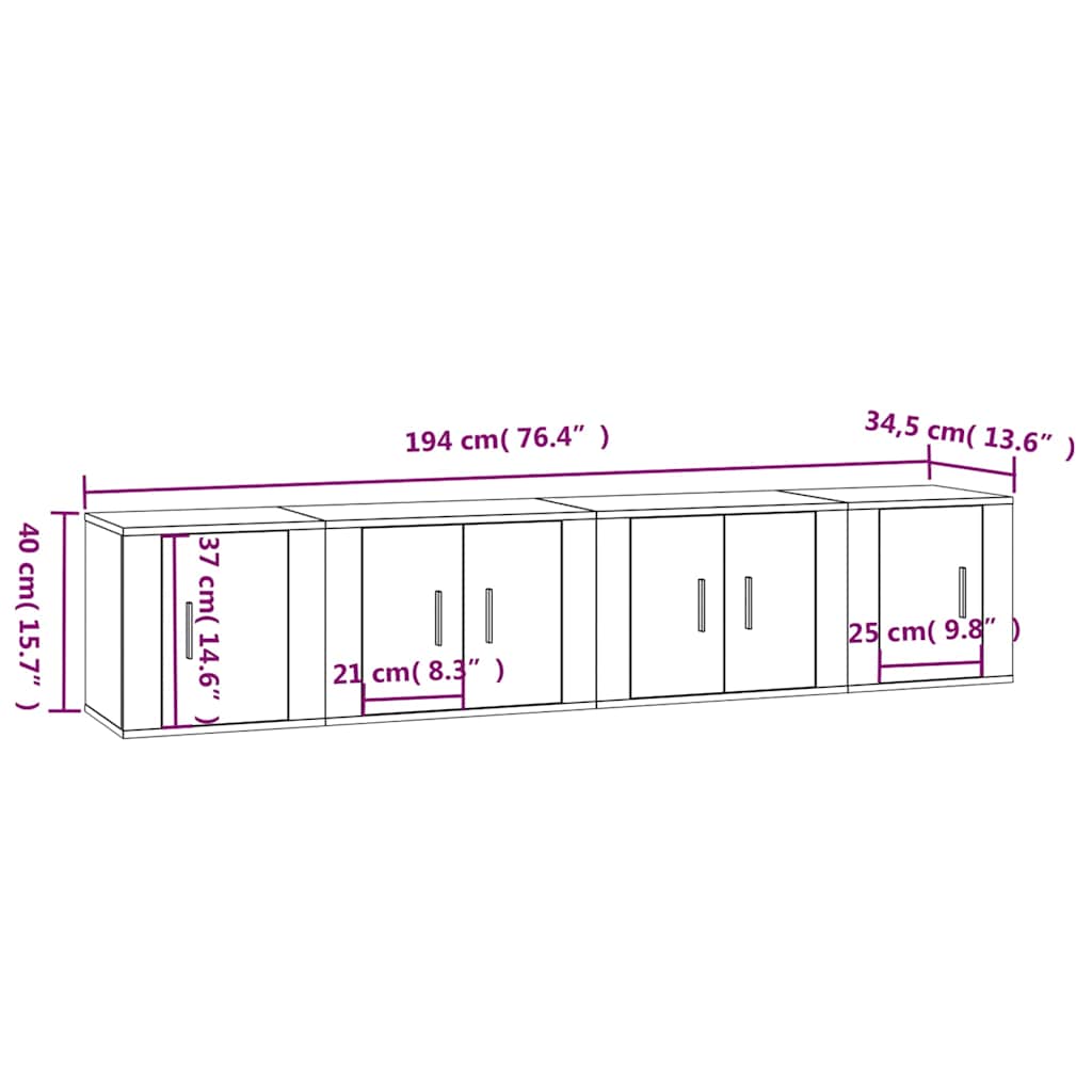 vidaXL 4-tlg. TV-Schrank-Set Betongrau Holzwerkstoff