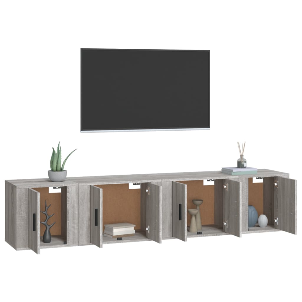 vidaXL Meuble TV, 4 pcs, Gris sonoma, Bois d'ingénierie
