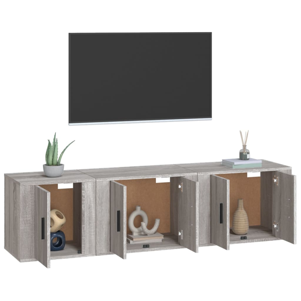 vidaXL Meuble TV 3 pcs Gris Sonoma Aggloméré
