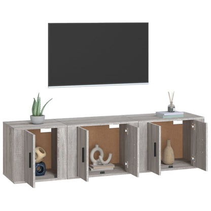 vidaXL Meuble TV 3 pcs Gris Sonoma Aggloméré