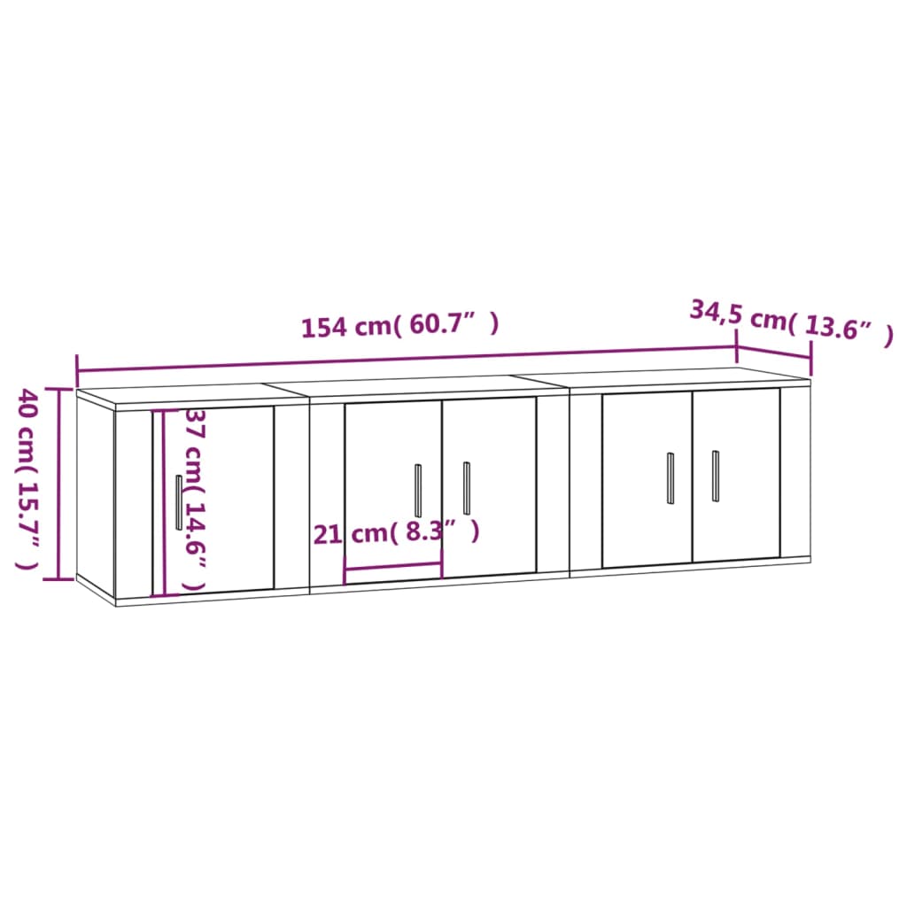 vidaXL Meuble TV 3 pcs Gris Sonoma Aggloméré