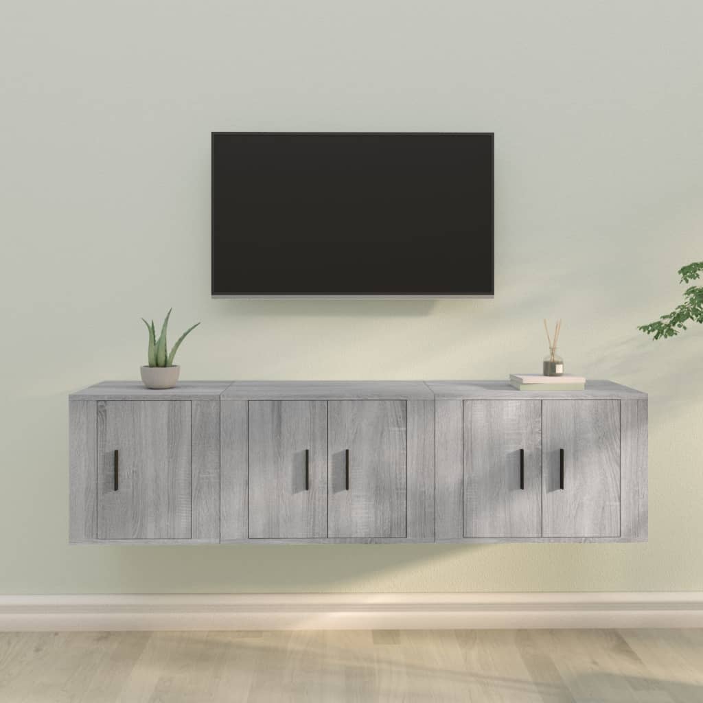 vidaXL Meuble TV 3 pcs Gris Sonoma Aggloméré