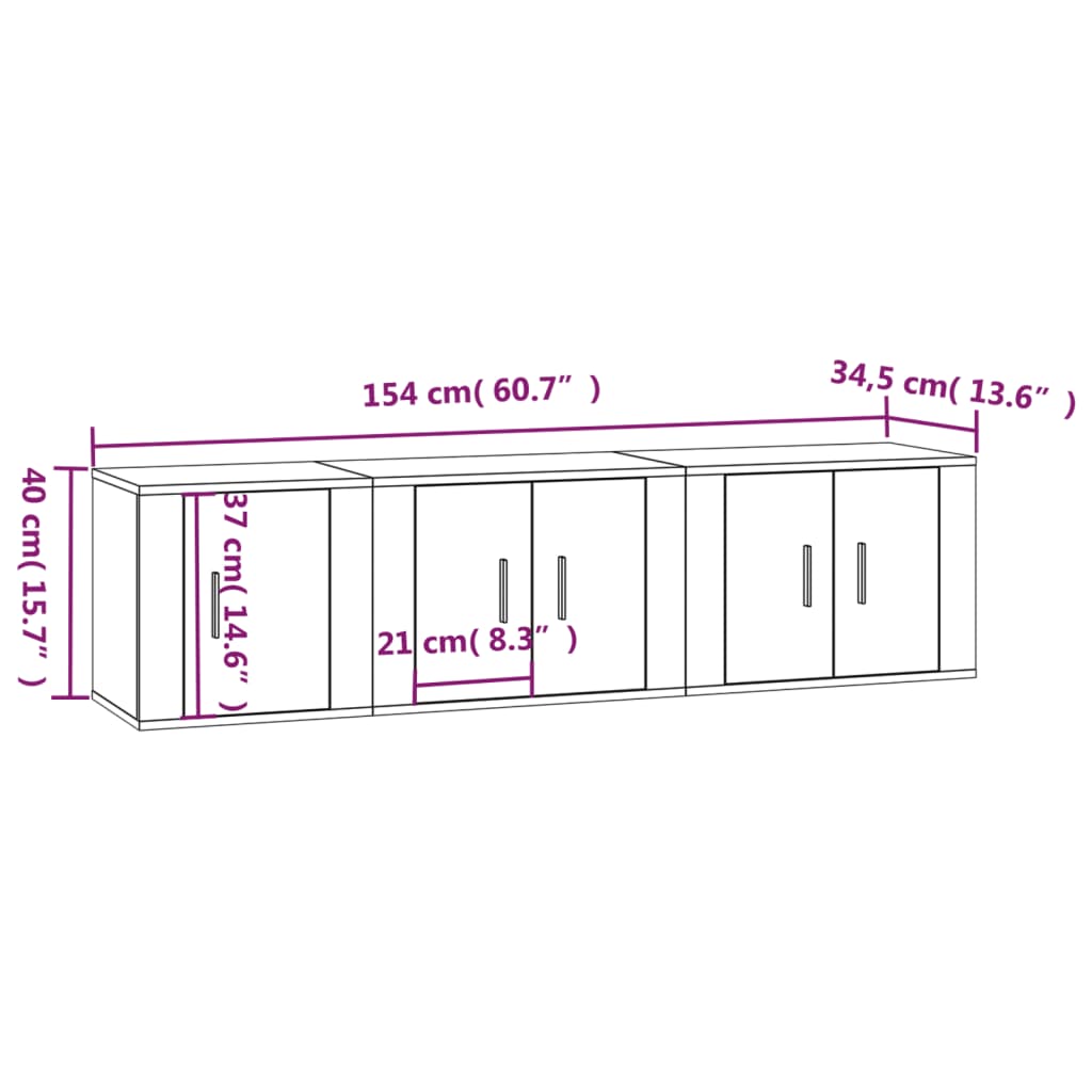 vidaXL 3-tlg. TV-Schrank-Set Braun Eichen-Optik Holzwerkstoff