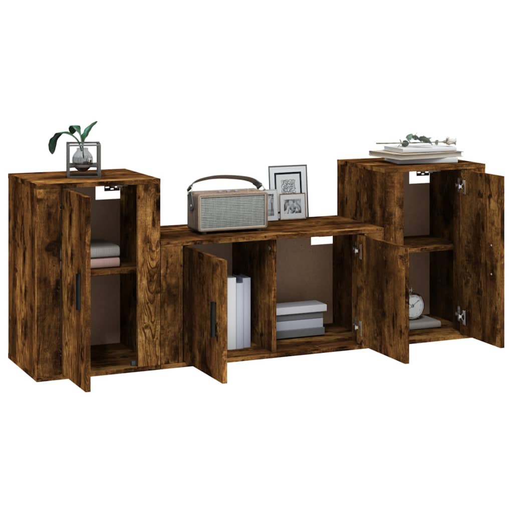 vidaXL 3-tlg. TV-Schrank-Set Räuchereiche Holzwerkstoff