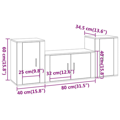 vidaXL 3-tlg. TV-Schrank-Set Räuchereiche Holzwerkstoff