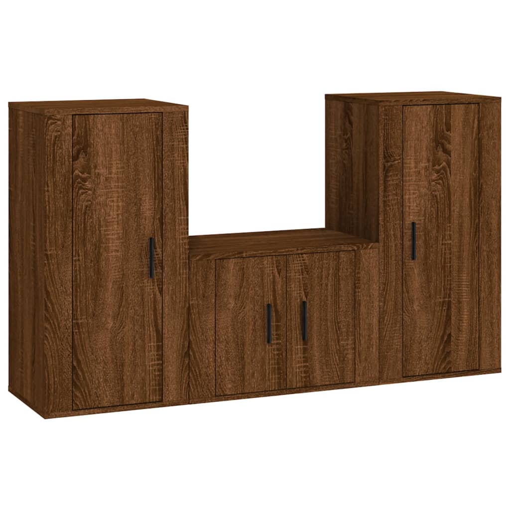 vidaXL 3-tlg. TV-Schrank-Set Braun Eichen-Optik Holzwerkstoff