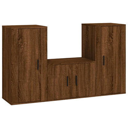 vidaXL 3-tlg. TV-Schrank-Set Braun Eichen-Optik Holzwerkstoff