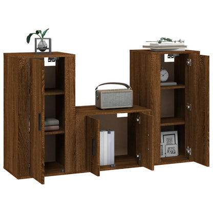 vidaXL 3-tlg. TV-Schrank-Set Braun Eichen-Optik Holzwerkstoff