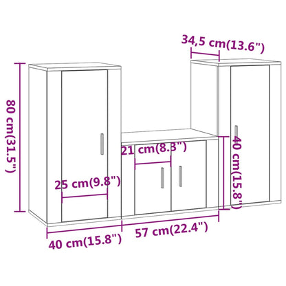 vidaXL 3-tlg. TV-Schrank-Set Braun Eichen-Optik Holzwerkstoff