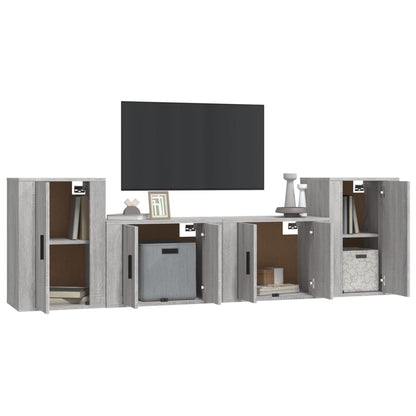 vidaXL Meuble TV, 4 pcs, Gris sonoma, Bois d'ingénierie