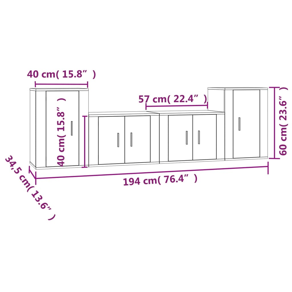 vidaXL Meuble TV, 4 pcs, Gris sonoma, Bois d'ingénierie