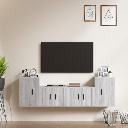 vidaXL Meuble TV, 4 pcs, Gris sonoma, Bois d'ingénierie