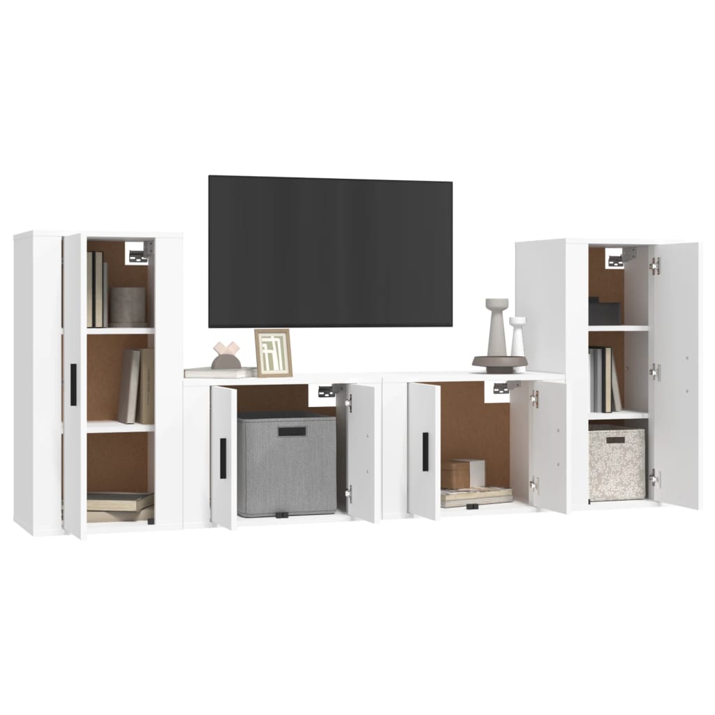 vidaXL 4-tlg. TV-Schrank-Set Weiß Holzwerkstoff