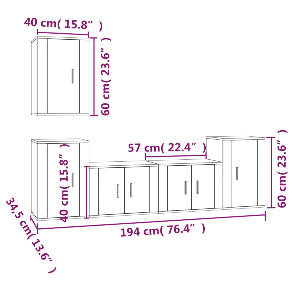 vidaXL 5-tlg. TV-Schrank-Set Braun Eichen-Optik Holzwerkstoff