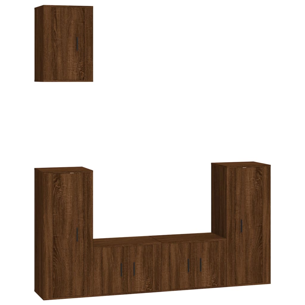 vidaXL 5-tlg. TV-Schrank-Set Braun Eichen-Optik Holzwerkstoff