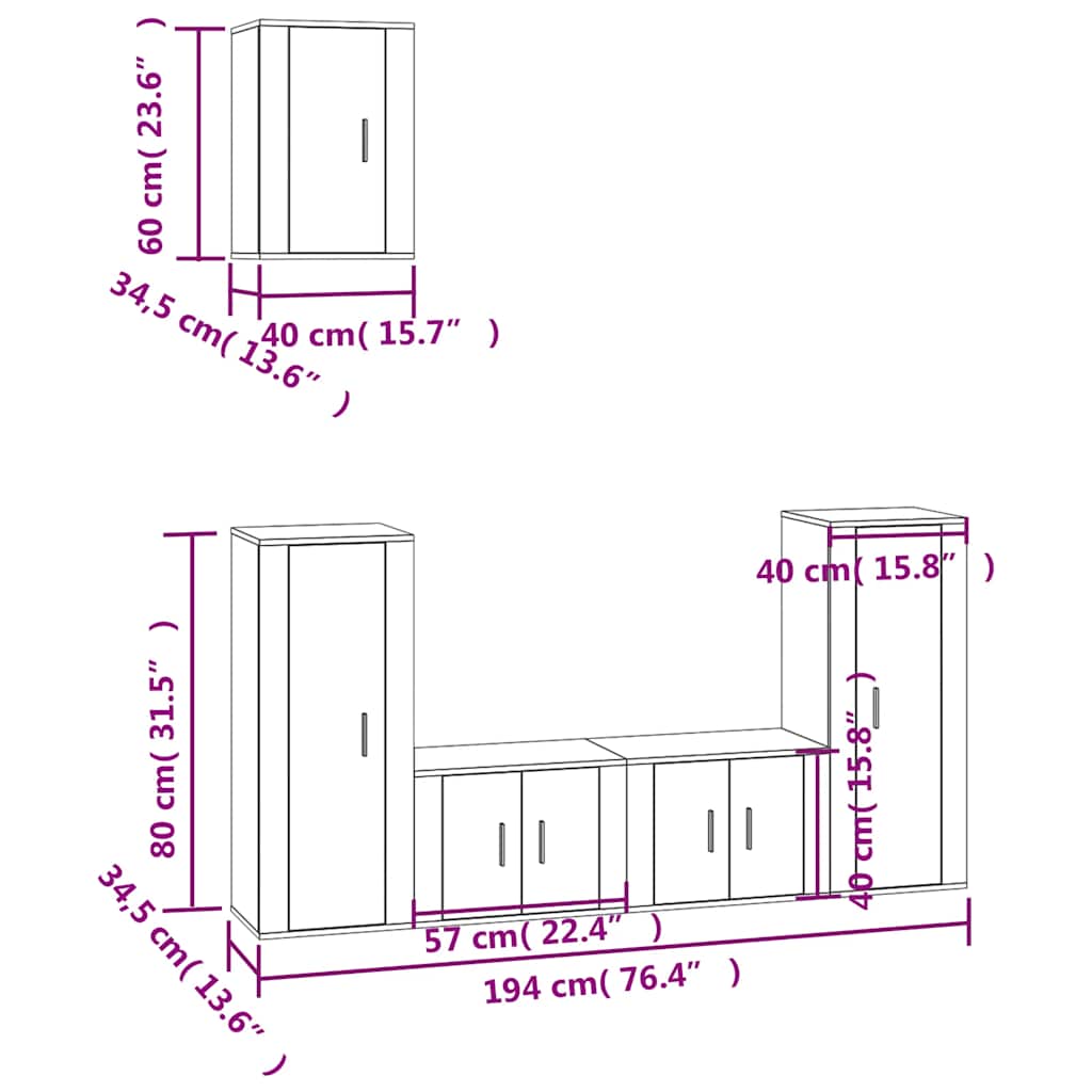 vidaXL 5-tlg. TV-Schrank-Set Braun Eichen-Optik Holzwerkstoff