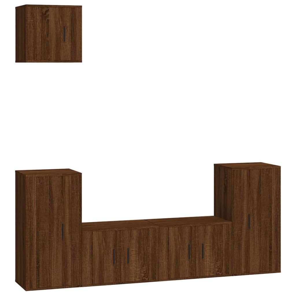 vidaXL 5-tlg. TV-Schrank-Set Braun Eichen-Optik Holzwerkstoff