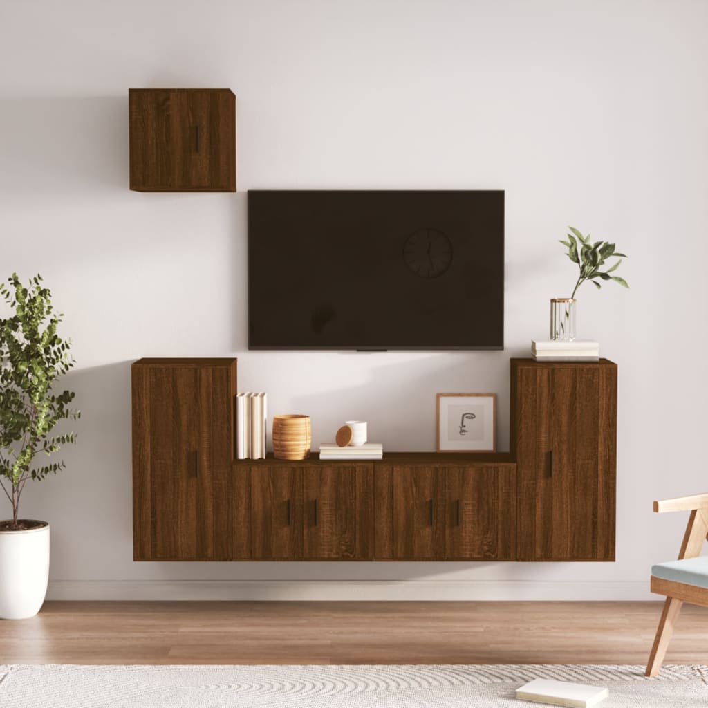 vidaXL 5-tlg. TV-Schrank-Set Braun Eichen-Optik Holzwerkstoff