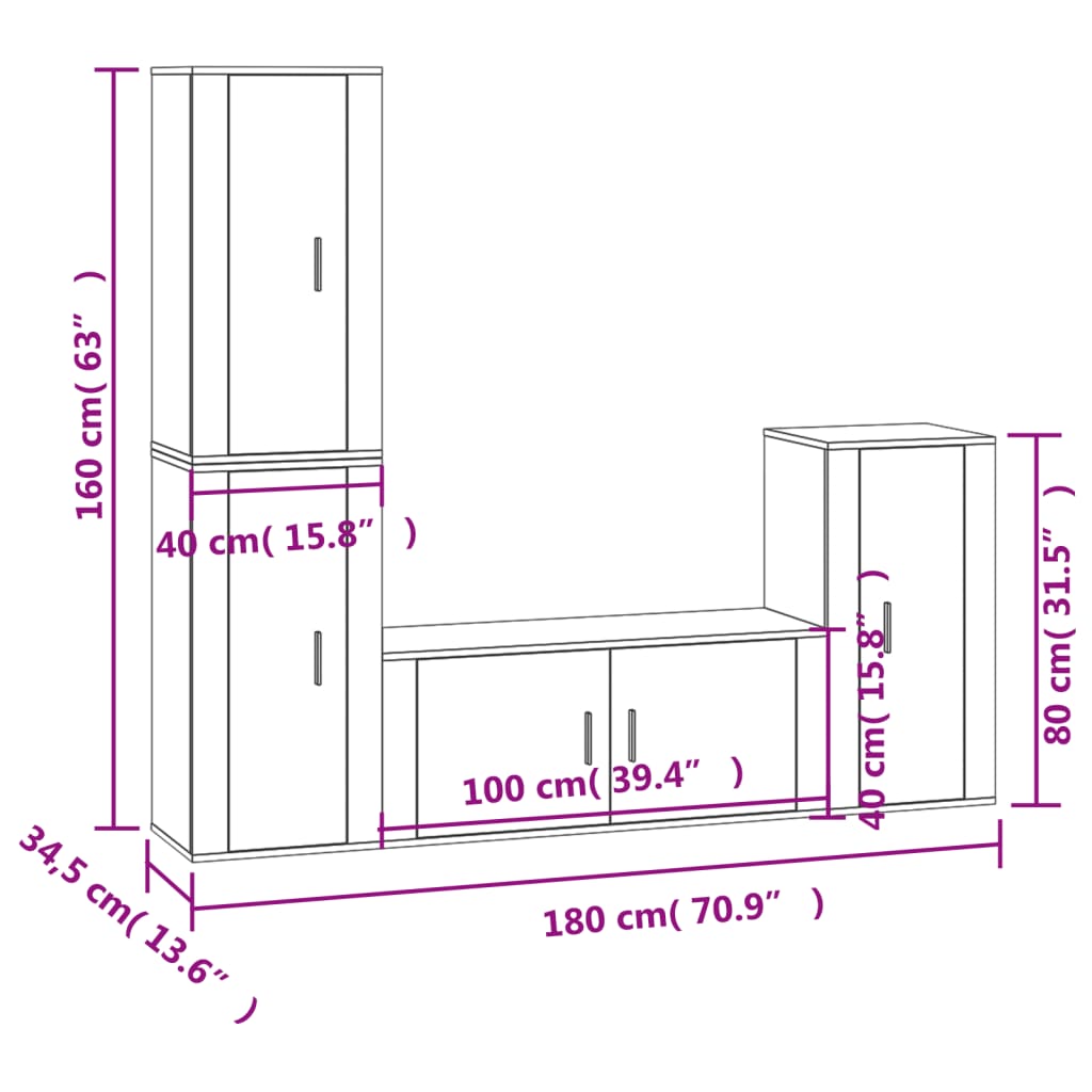 vidaXL 4-tlg. TV-Schrank-Set Räuchereiche Holzwerkstoff