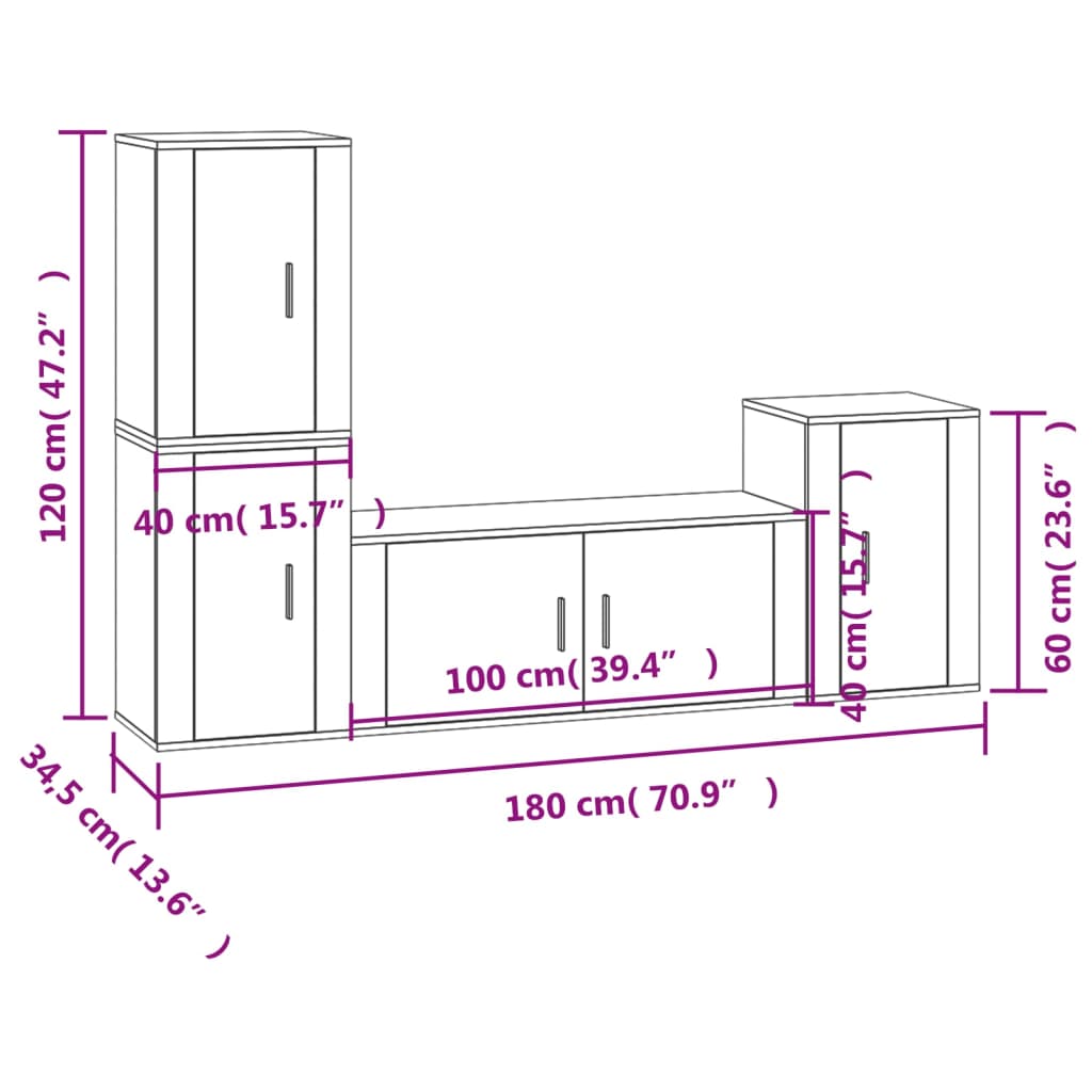 vidaXL 4-tlg. TV-Schrank-Set Weiß Holzwerkstoff