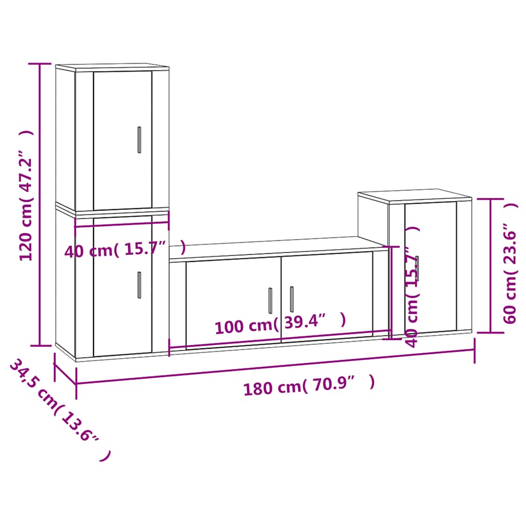 vidaXL 4-tlg. TV-Schrank-Set Betongrau Holzwerkstoff