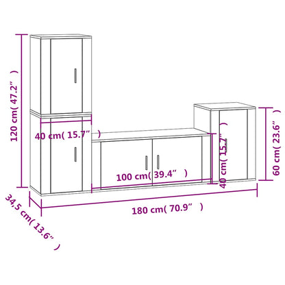 vidaXL 4-tlg. TV-Schrank-Set Betongrau Holzwerkstoff