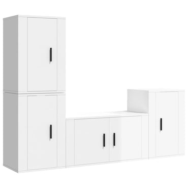 vidaXL 4-tlg. TV-Schrank-Set Hochglanz-Weiß Holzwerkstoff