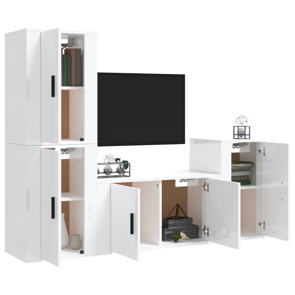 vidaXL 4-tlg. TV-Schrank-Set Hochglanz-Weiß Holzwerkstoff