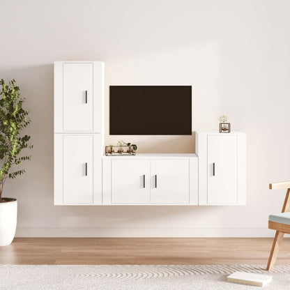 vidaXL 4-tlg. TV-Schrank-Set Hochglanz-Weiß Holzwerkstoff
