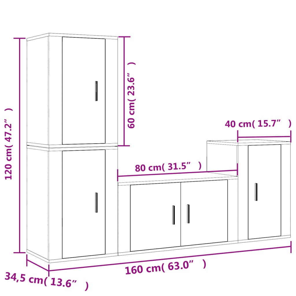 vidaXL 4-tlg. TV-Schrank-Set Sonoma-Eiche Holzwerkstoff