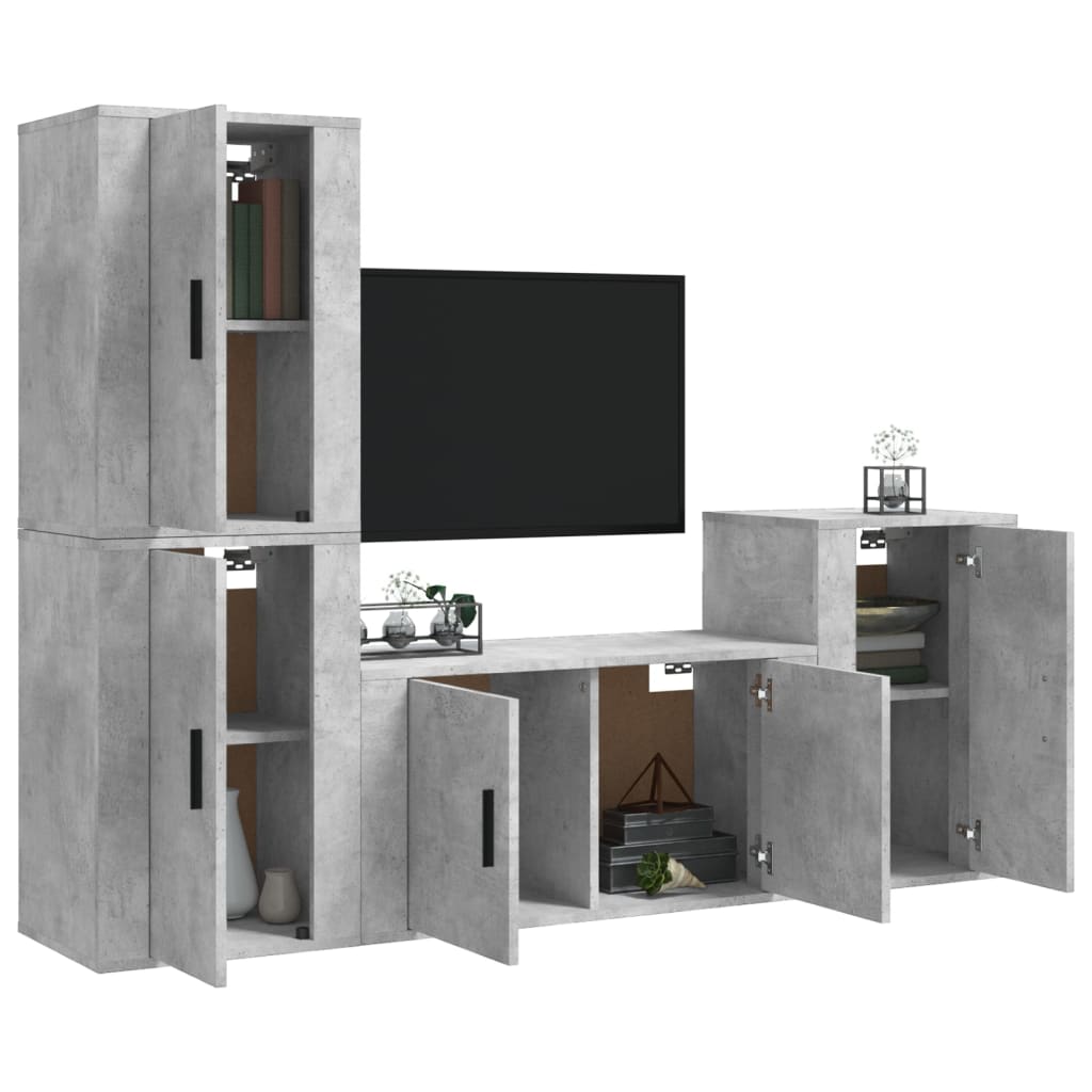 vidaXL Meuble TV 4 pcs Gris béton Aggloméré