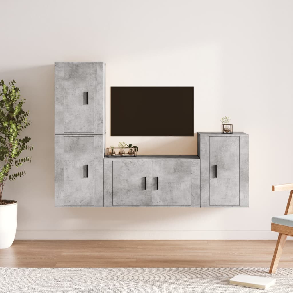 vidaXL Meuble TV 4 pcs Gris béton Aggloméré