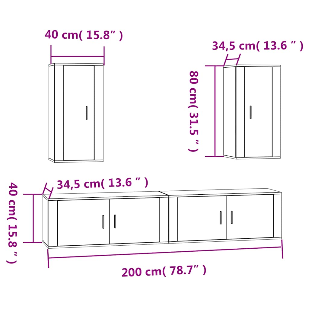 vidaXL 4-tlg. TV-Schrank-Set Räuchereiche Holzwerkstoff