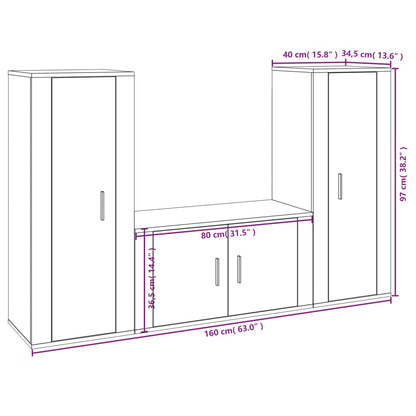vidaXL 3-tlg. TV-Schrank-Set Betongrau Holzwerkstoff