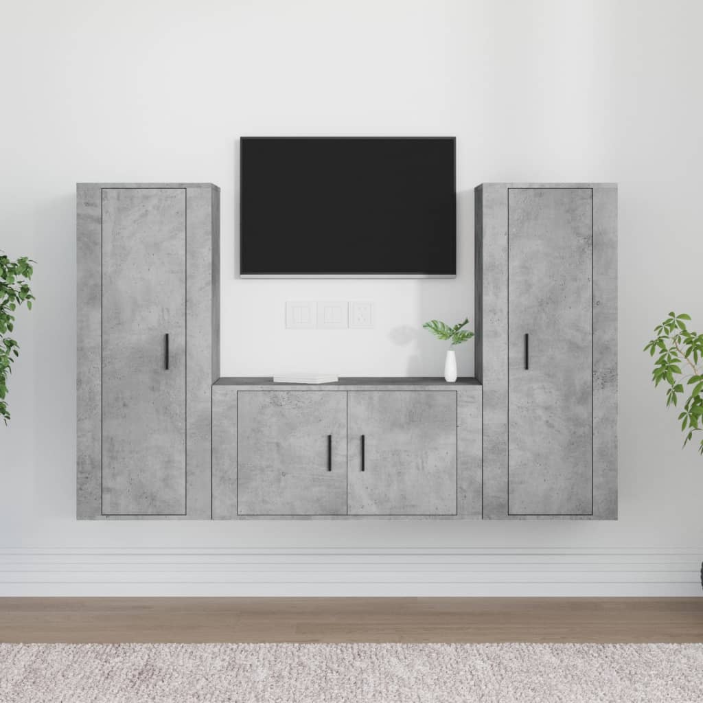 vidaXL 3-tlg. TV-Schrank-Set Betongrau Holzwerkstoff
