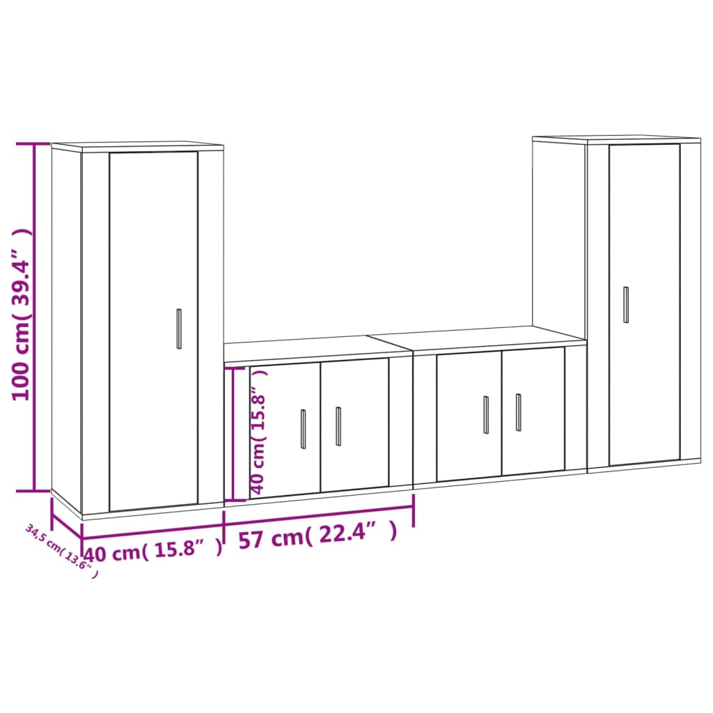 vidaXL 4-tlg. TV-Schrank-Set Weiß Holzwerkstoff