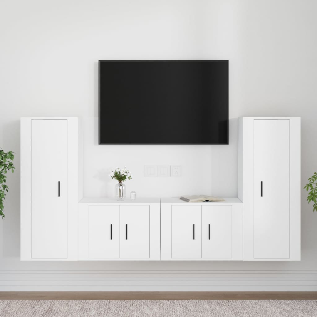 vidaXL 4-tlg. TV-Schrank-Set Weiß Holzwerkstoff