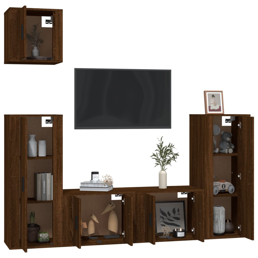 vidaXL 5-tlg. TV-Schrank-Set Braun Eichen-Optik Holzwerkstoff