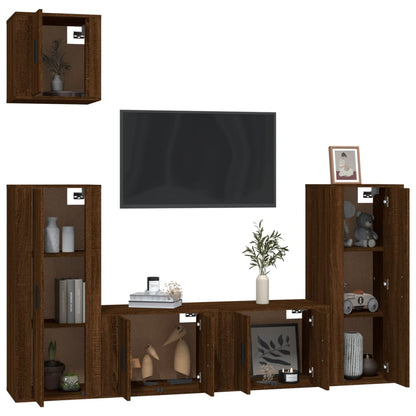 vidaXL 5-tlg. TV-Schrank-Set Braun Eichen-Optik Holzwerkstoff