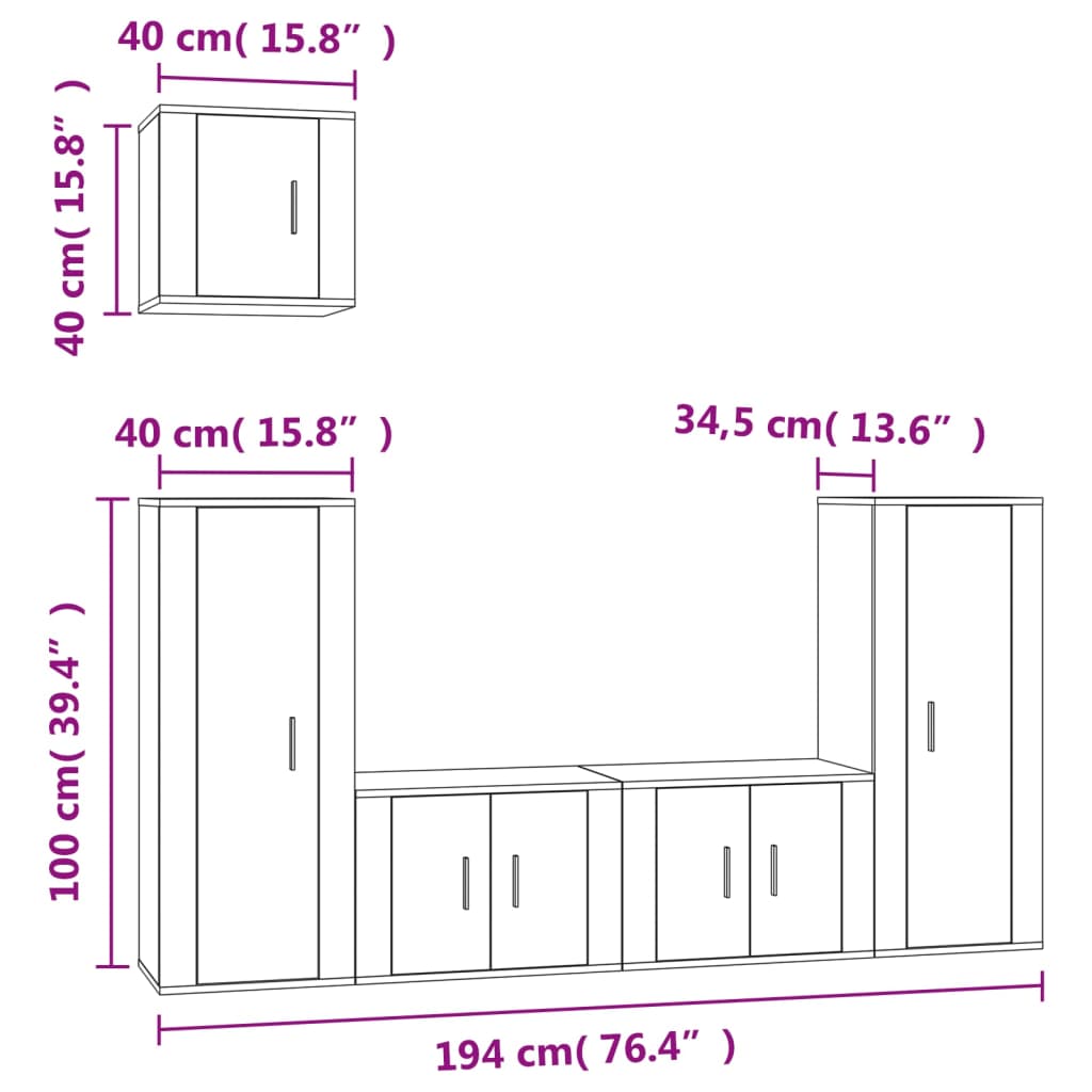vidaXL 5-tlg. TV-Schrank-Set Braun Eichen-Optik Holzwerkstoff