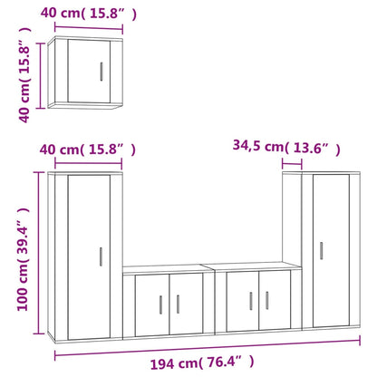 vidaXL 5-tlg. TV-Schrank-Set Braun Eichen-Optik Holzwerkstoff