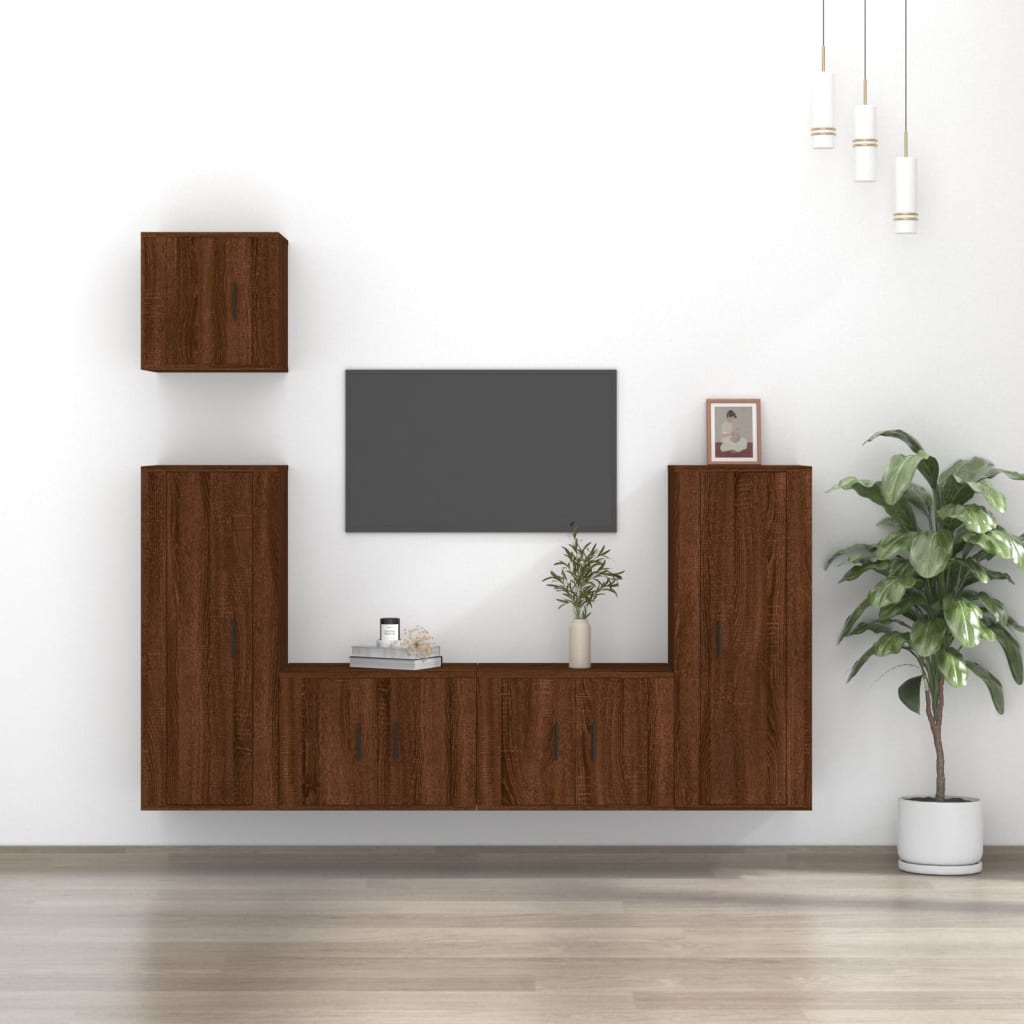 vidaXL 5-tlg. TV-Schrank-Set Braun Eichen-Optik Holzwerkstoff