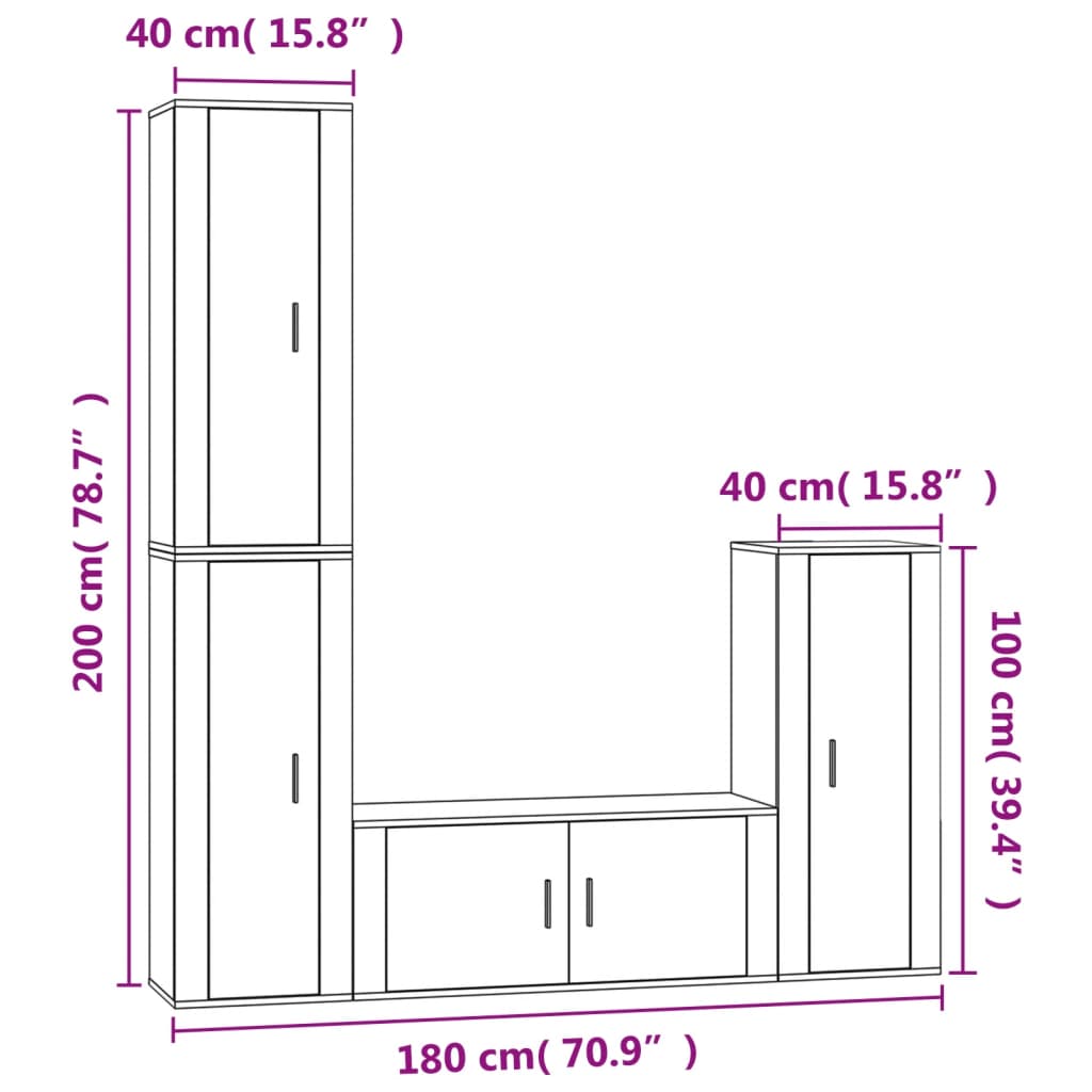 vidaXL 4-tlg. TV-Schrank-Set Weiß Holzwerkstoff
