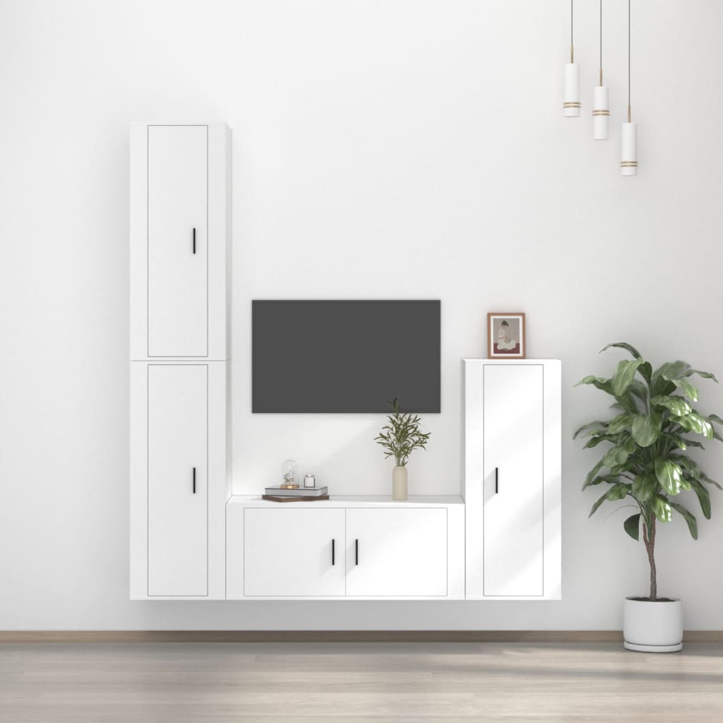 vidaXL 4-tlg. TV-Schrank-Set Weiß Holzwerkstoff
