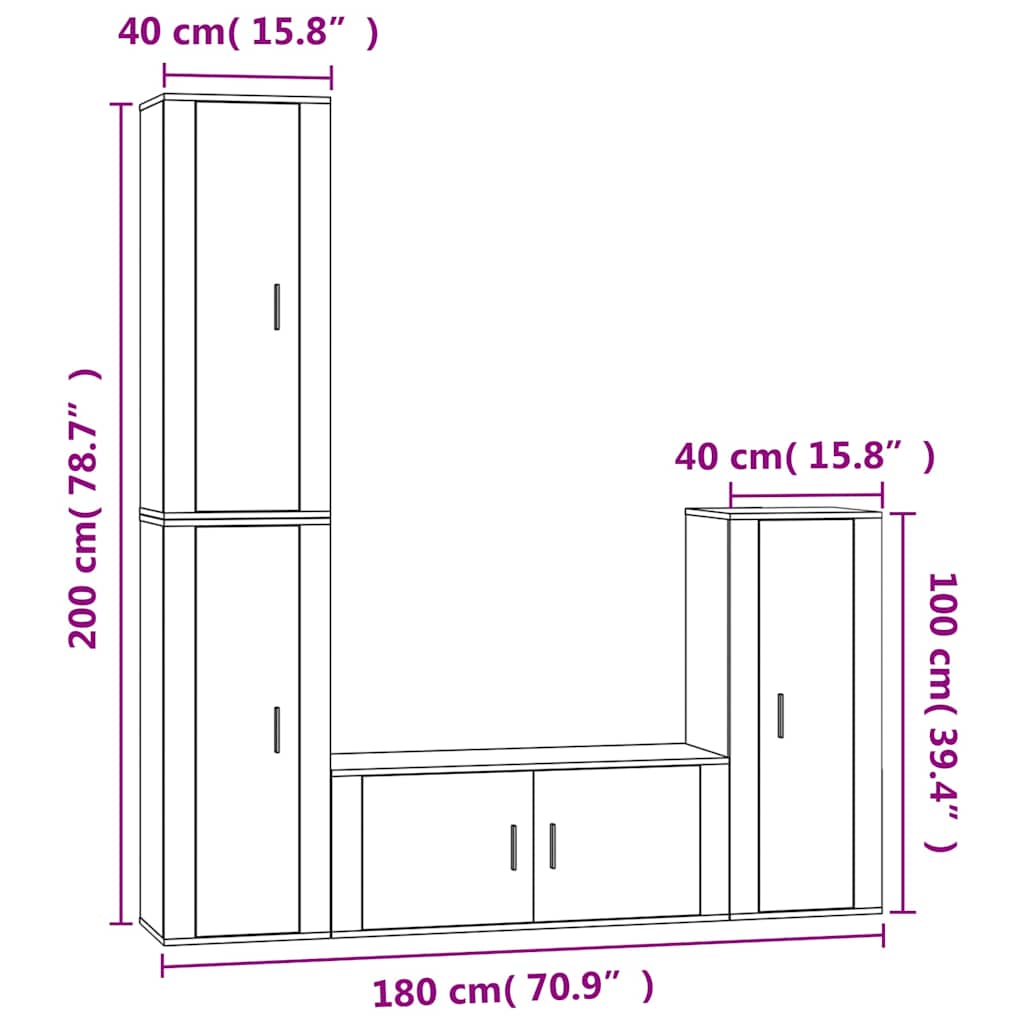 vidaXL 4-tlg. TV-Schrank-Set Räuchereiche Holzwerkstoff