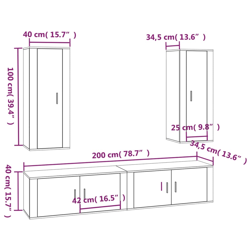 vidaXL 4-tlg. TV-Schrank-Set Weiß Holzwerkstoff